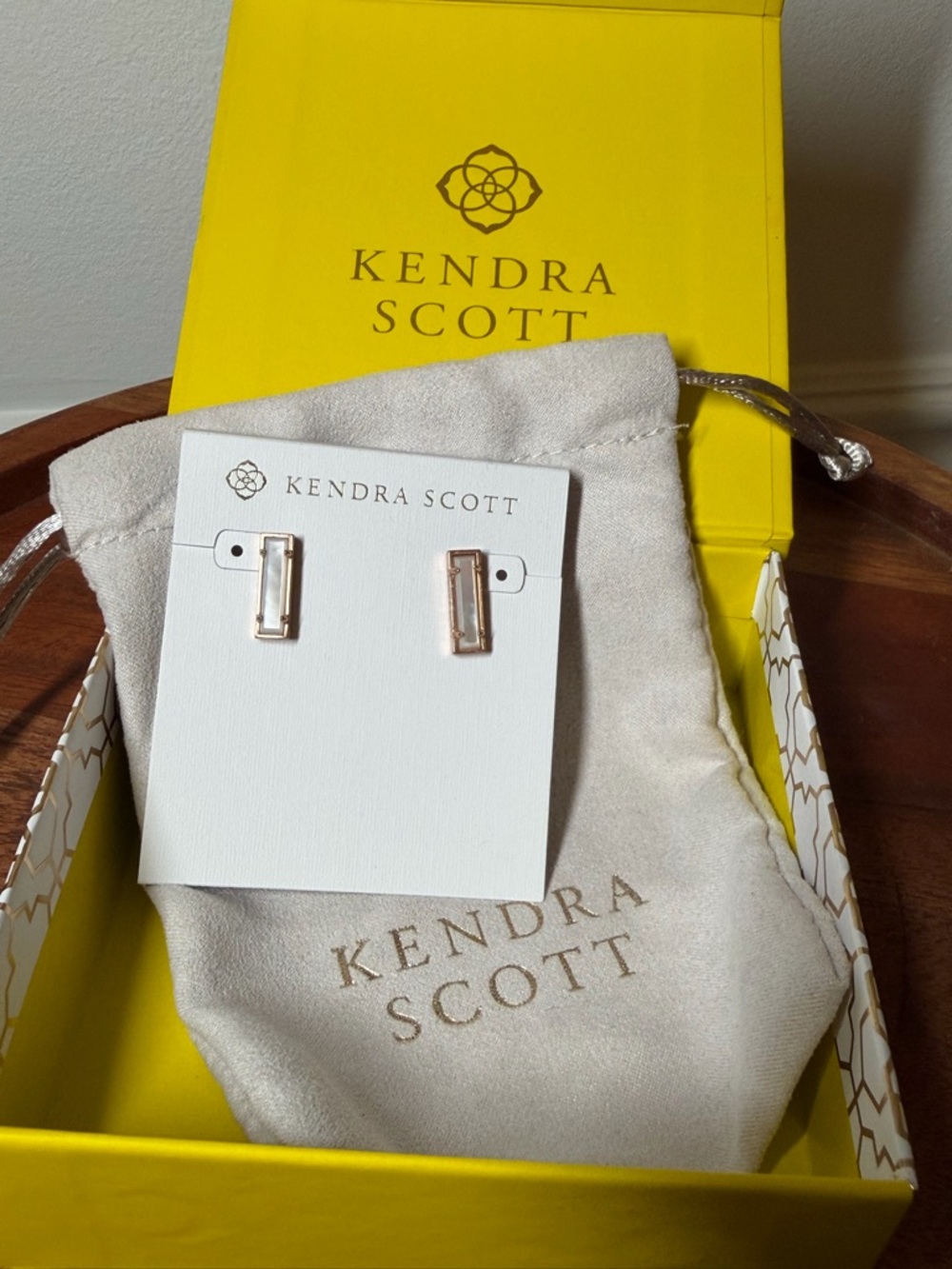 Kendra Scott Lady Stud Earrings - white stone with rose gold tone metal